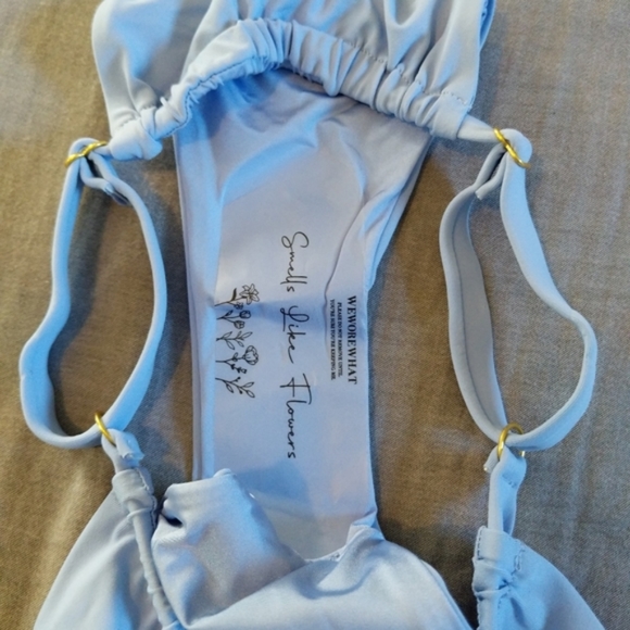 WeWoreWhat Ruched String Bikini Bottoms Powder Blue - Picture 4 of 9